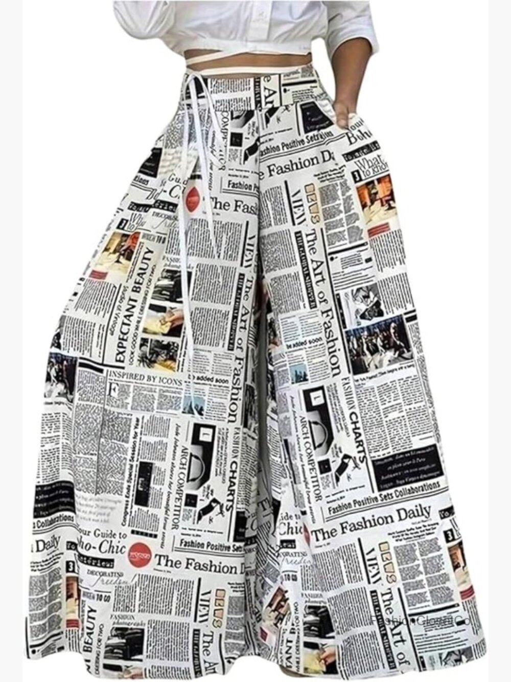 Plus Size Wide Leg Palazzo Pants with Pockets - Elastic High Waist - Picture 1 of 5